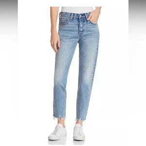Wedgie Icon High Rise Fray Hem Straight Leg Ankle Jeans in Shut Up